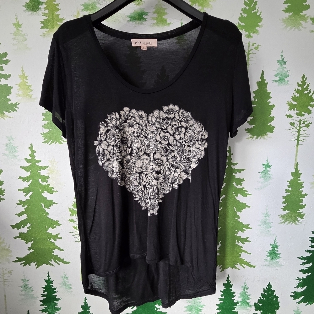 Philosophy Tee with Floral Heart Design